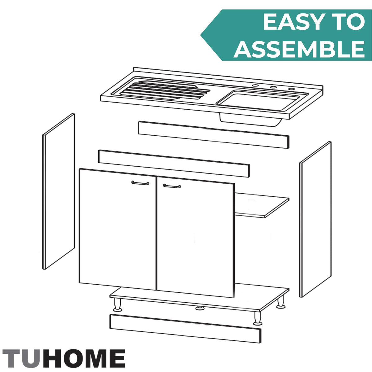 White 39 in Kitchen Sink Cabinet with Stainless Steel Top V24081