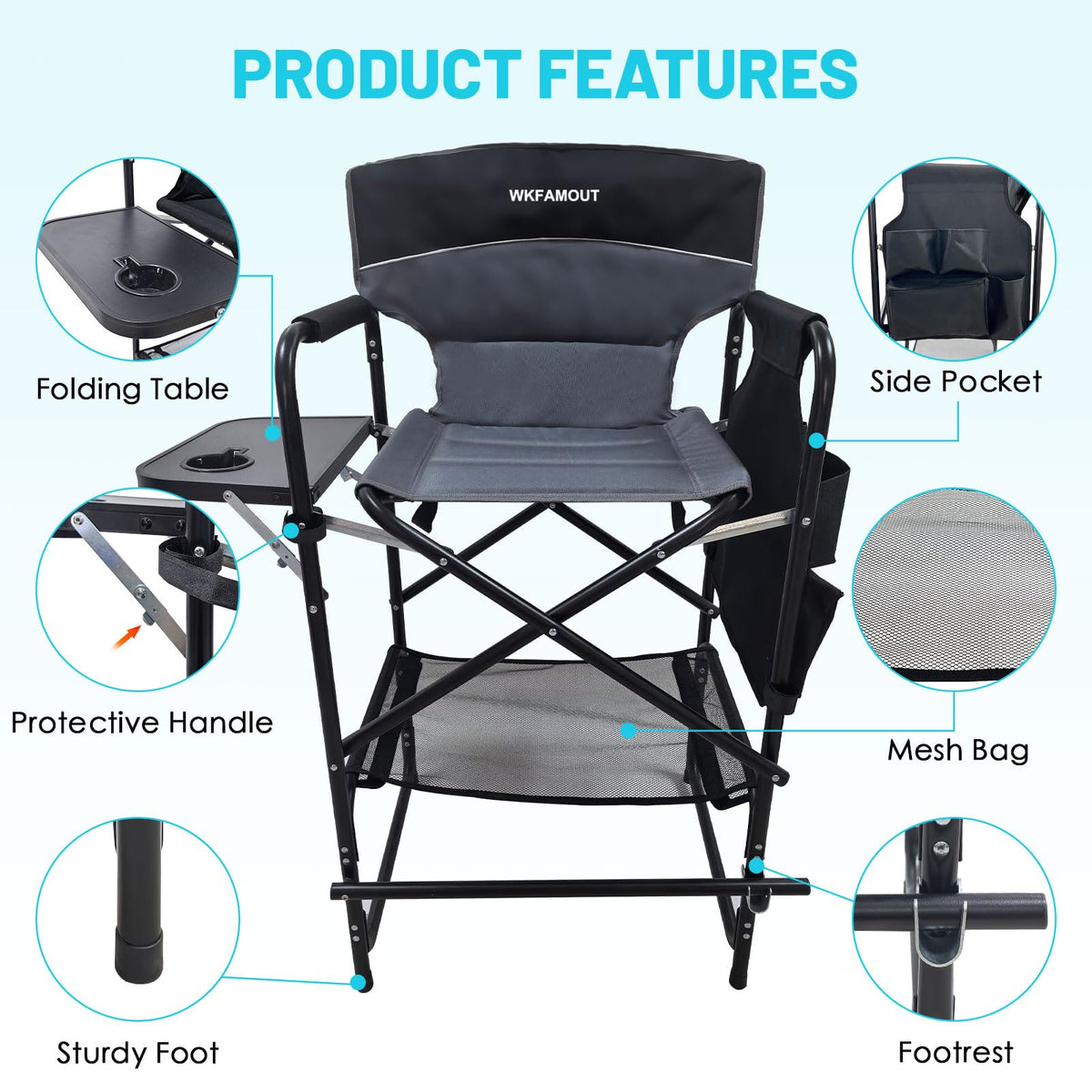 Tall Folding Director Chair with Side Table Carry Bag P210