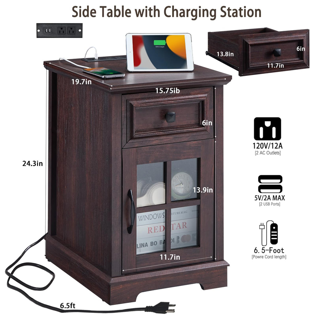 Cherry Side Table with Charging Station D624602