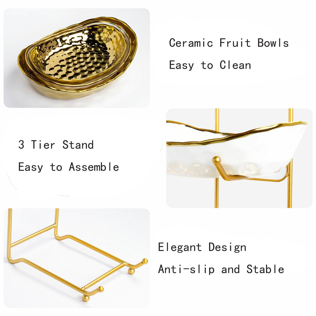 3 Tier Ceramic Fruit Bowl with Metal Stand S646864