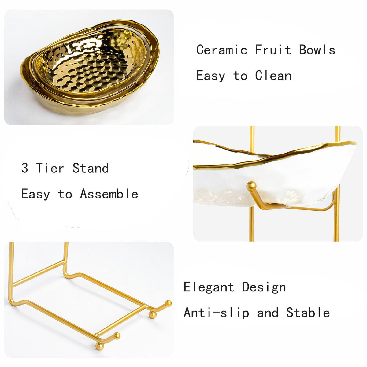 3 Tier Ceramic Fruit Bowl with Metal Stand S646864