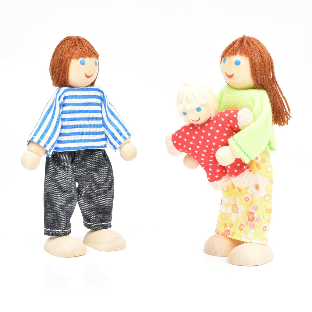 Wooden Dollhouse Dolls Family Set of 7 Miniature Figures and 2 Pets R277