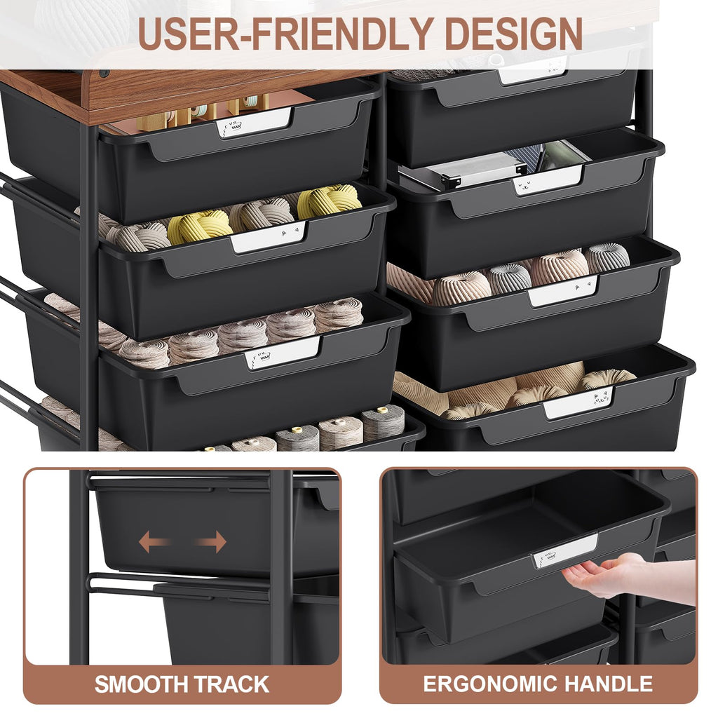 10 Drawer Rolling Storage Cart with Wooden Tabletop M1358