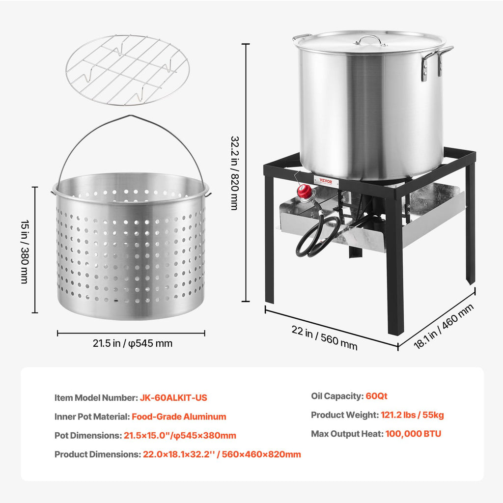 60 Qt Aluminum Seafood Boiling Pot with Strainer and Burner R34918