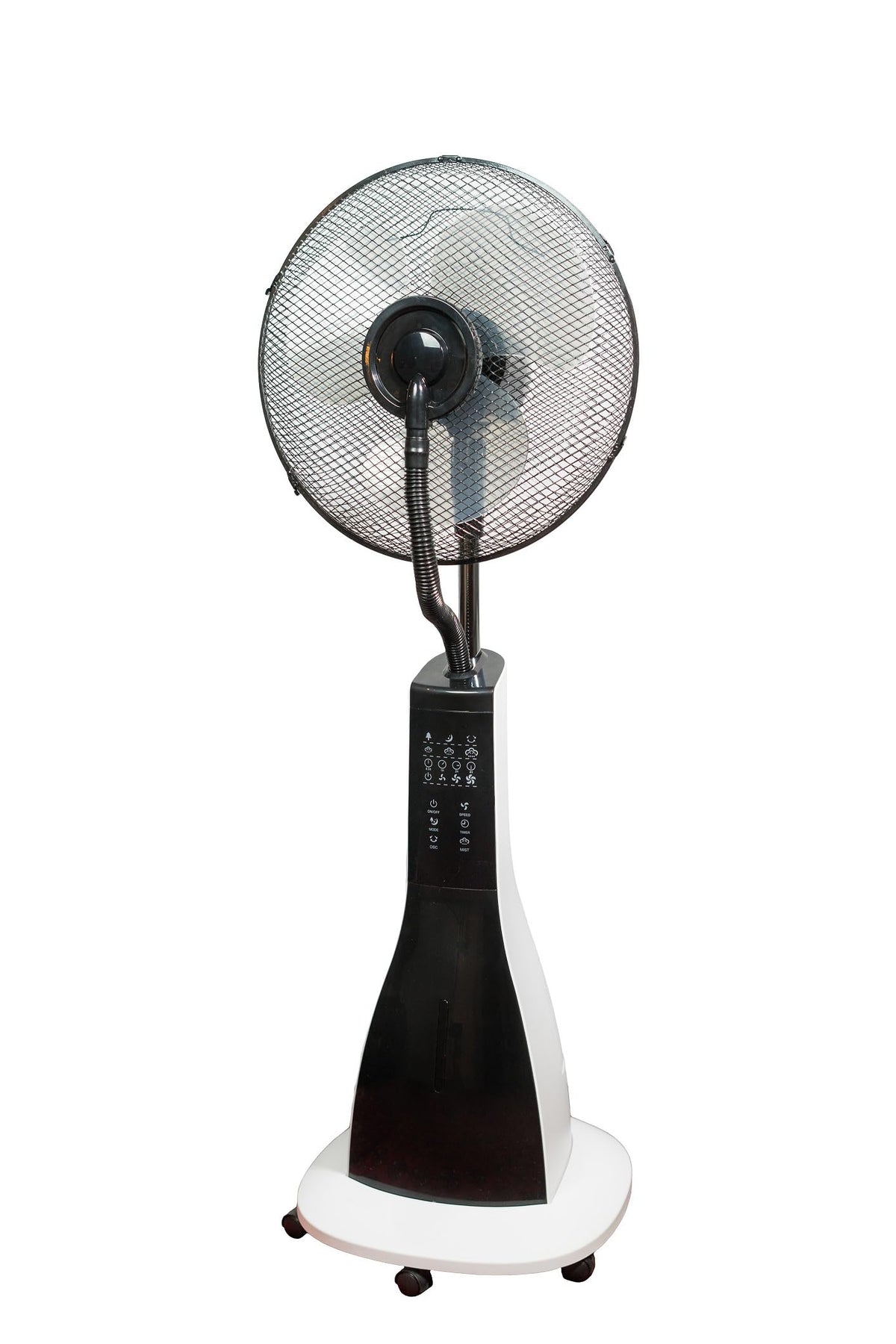 47" Misting Oscillating Pedestal Fan with Water Tank, Remote, Timer, 3 Speeds, Black White W8640