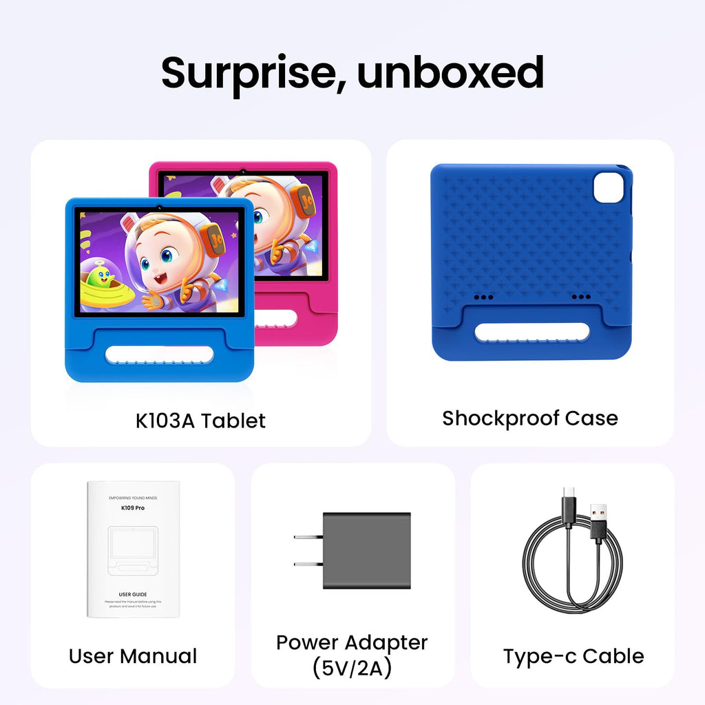 Android 16 Kids Tablet 10 Inch HD Display 8GB RAM 64GB ROM Blue D428