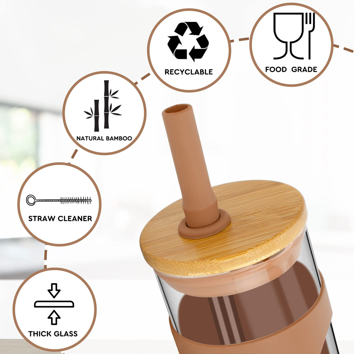 22 oz Glass Tumbler with Lid and Straw N663