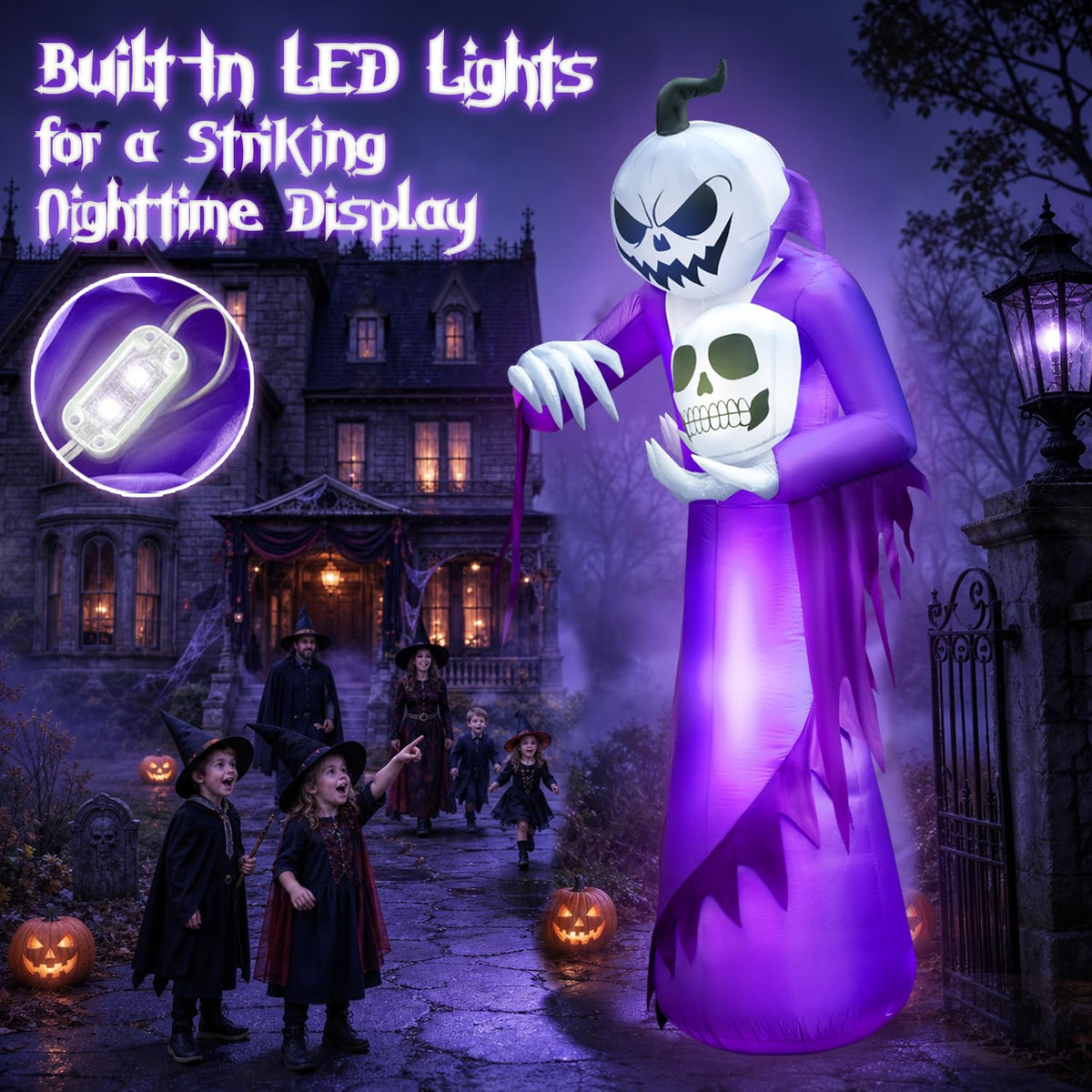 12FT Halloween Inflatables Outdoor Pumpkin Ghost Wizard H255