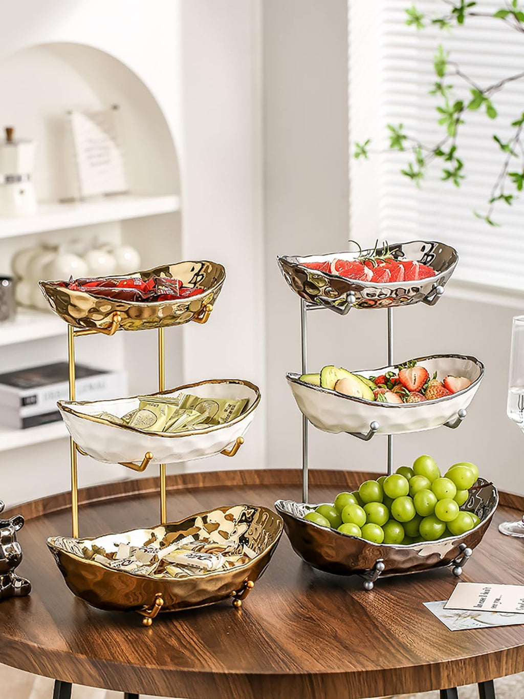 3 Tier Ceramic Fruit Bowl with Metal Stand S646864