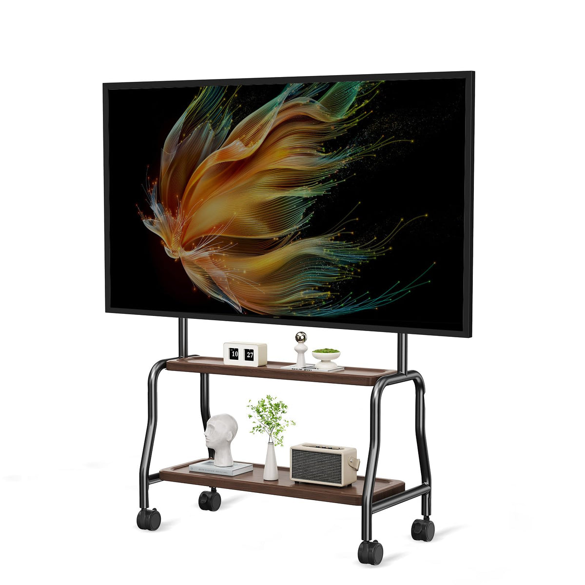 Rolling TV Stand on Wheels for 32-75 Inch TVs with Double Shelves C69696