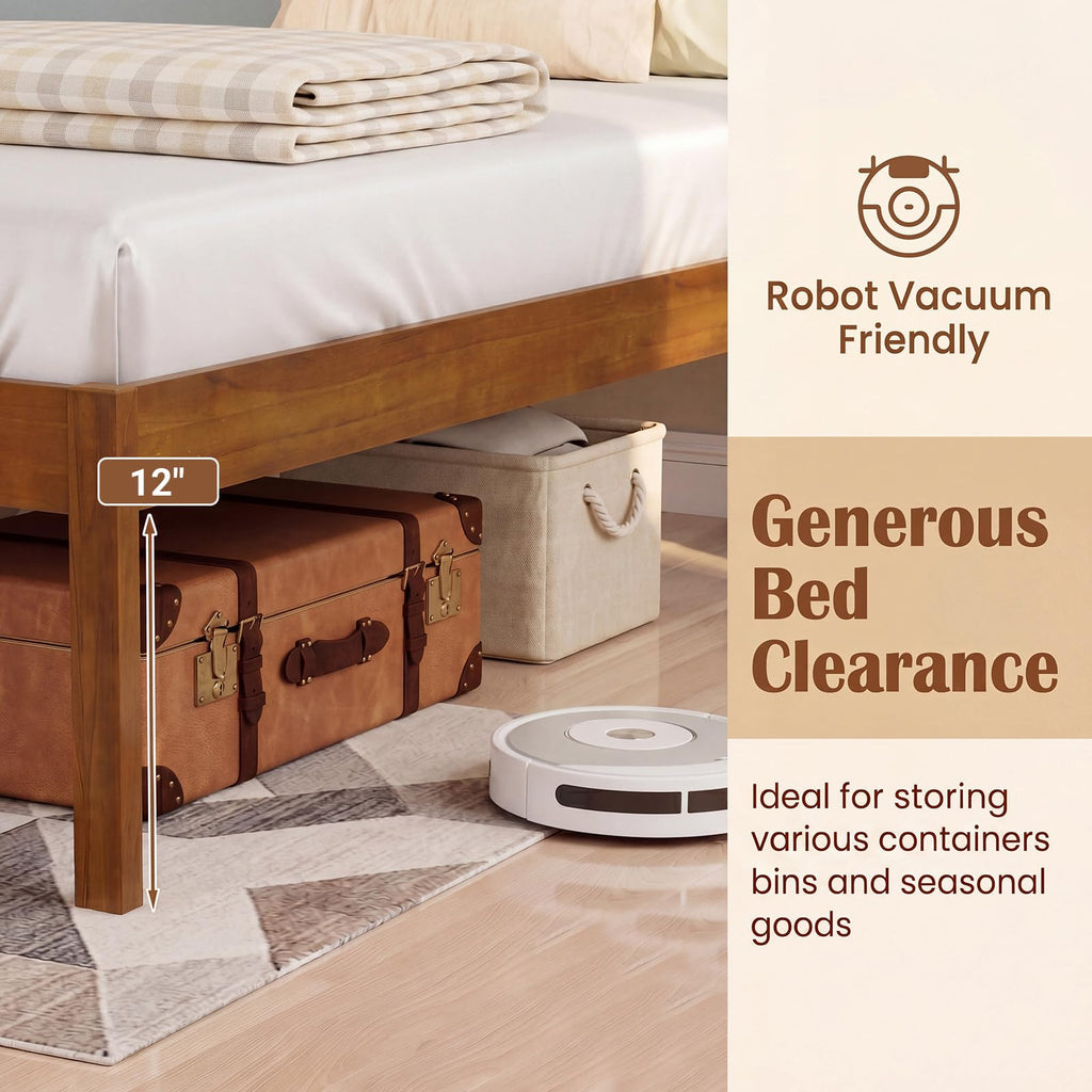 Twin Size Wooden Platform Bed with Headboard D7627