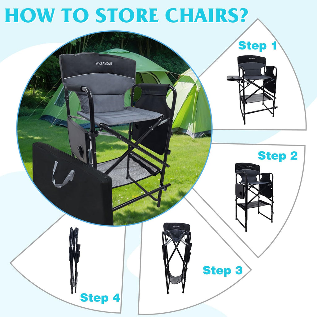 Tall Folding Director Chair with Side Table Carry Bag P210