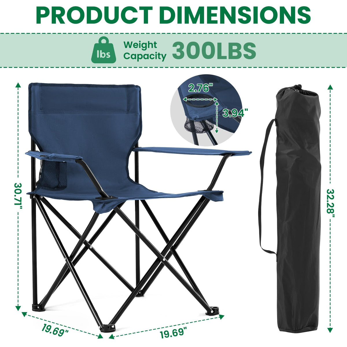 2-Pack Foldable Camping Chairs with Cup Holder, Carry Bag L873