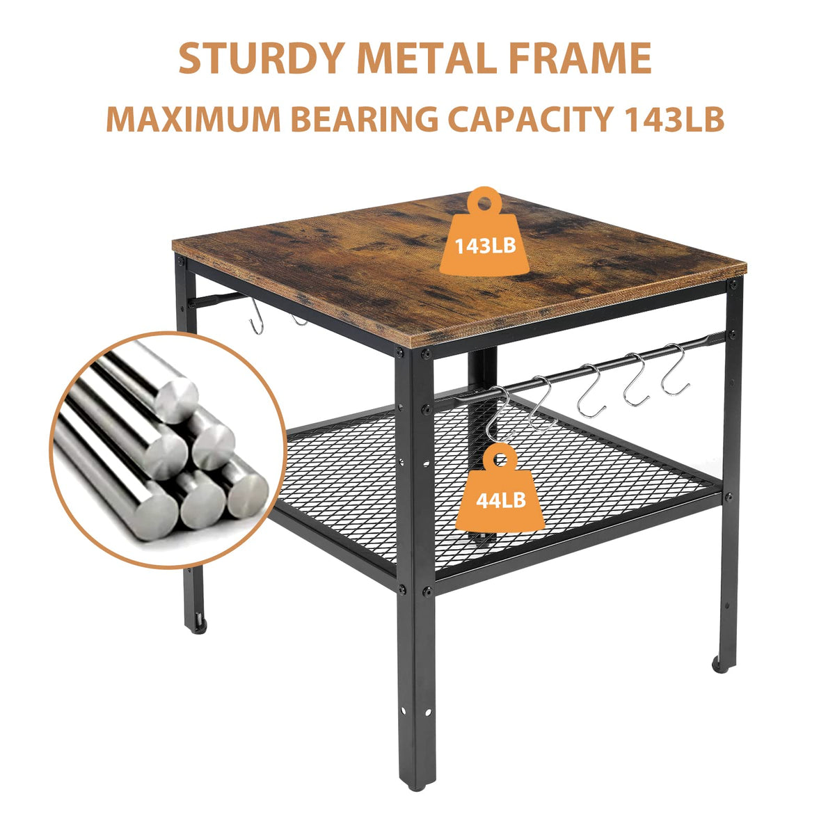Rustic 2-Tier End Table with Adjustable Height Shelf H449