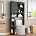 Black Over the Toilet Storage Cabinet with Sliding Barn Door K20627