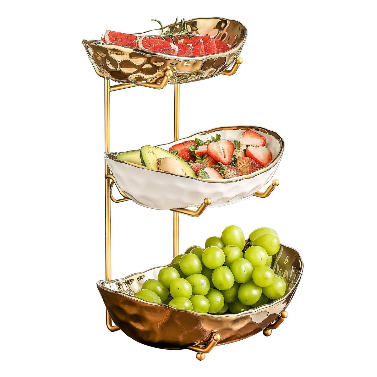 3 Tier Ceramic Fruit Bowl with Metal Stand S646864