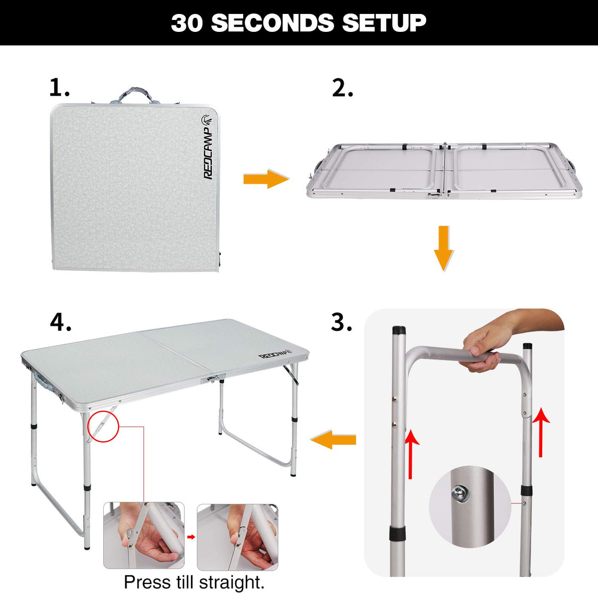 4ft Lightweight Portable Folding Camping Table with Adjustable Heights E90730