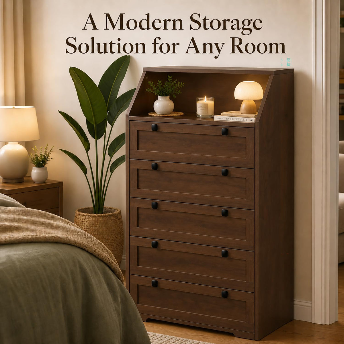 Walnut 5 Drawer Dresser M7908