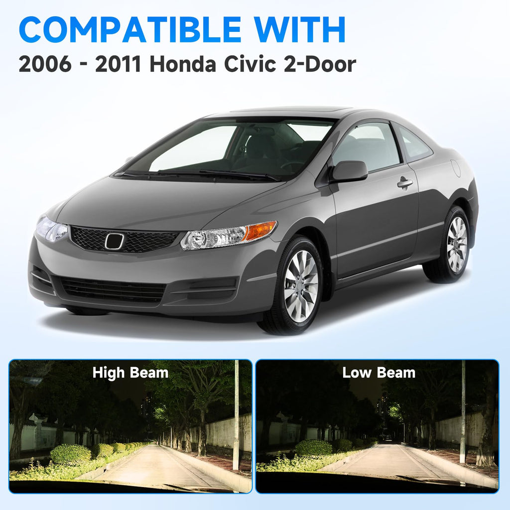 Headlight Assembly for 2006-2011 Honda Civic 2-Door Chrome Housing Amber Reflector J1693