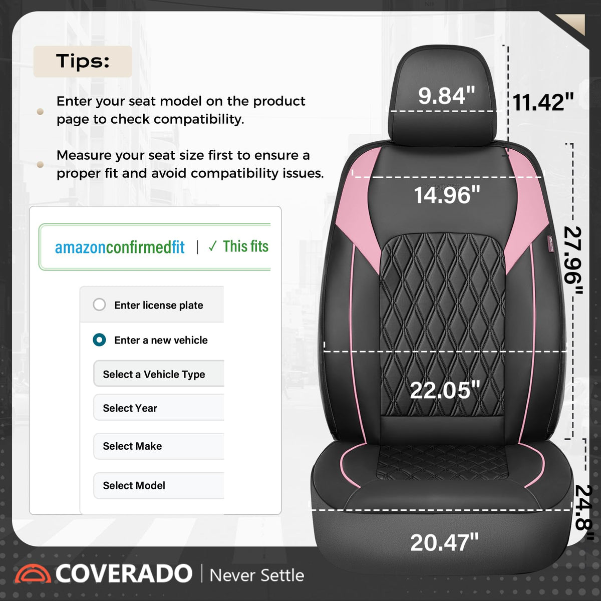 Black Pink Faux Leather Car Seat Covers Full Set I70041