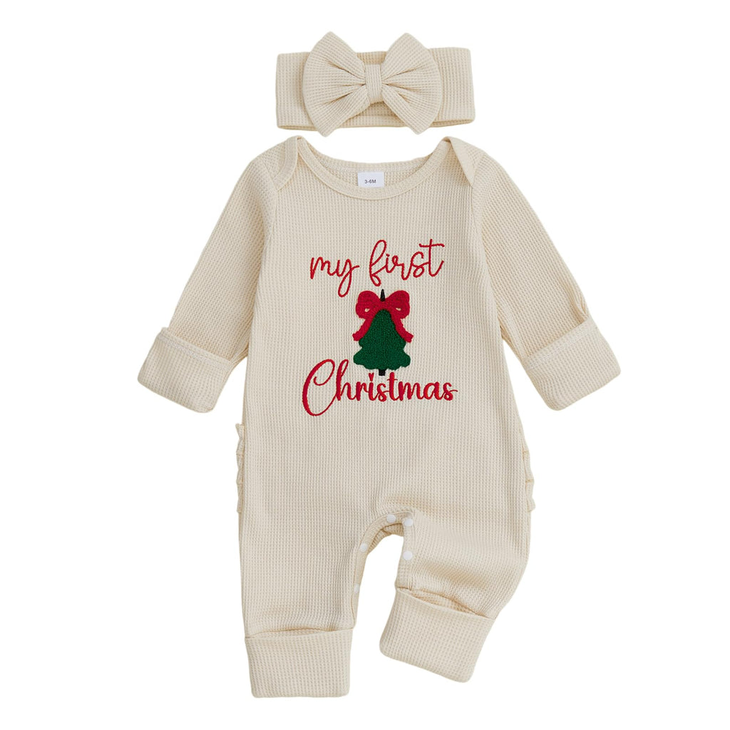My First Christmas Baby Girl Onesie Long Sleeve Romper Headband J76365