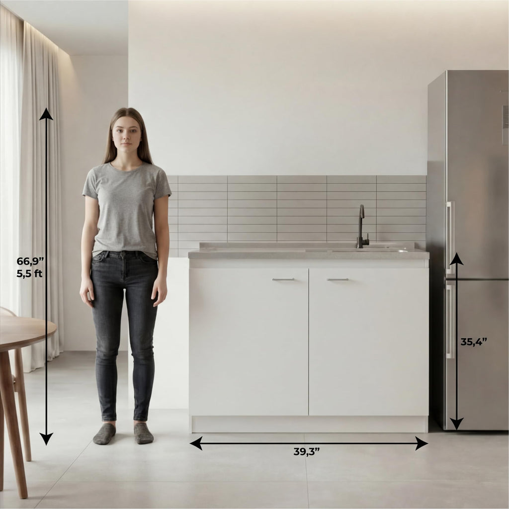 White 39 in Kitchen Sink Cabinet with Stainless Steel Top V24081