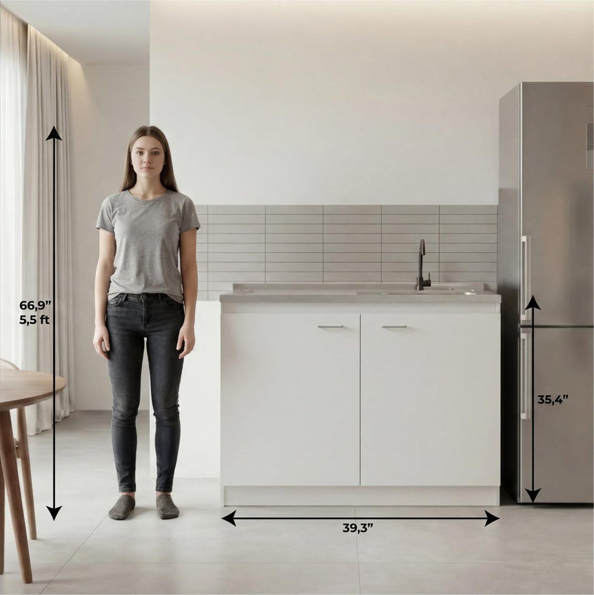 White 39 in Kitchen Sink Cabinet with Stainless Steel Top V24081