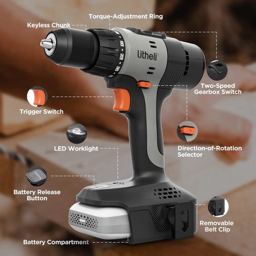 20V Cordless Drill Set 1/2-Inch Keyless Chuck 64-Piece Tool Kit with Bag B46463