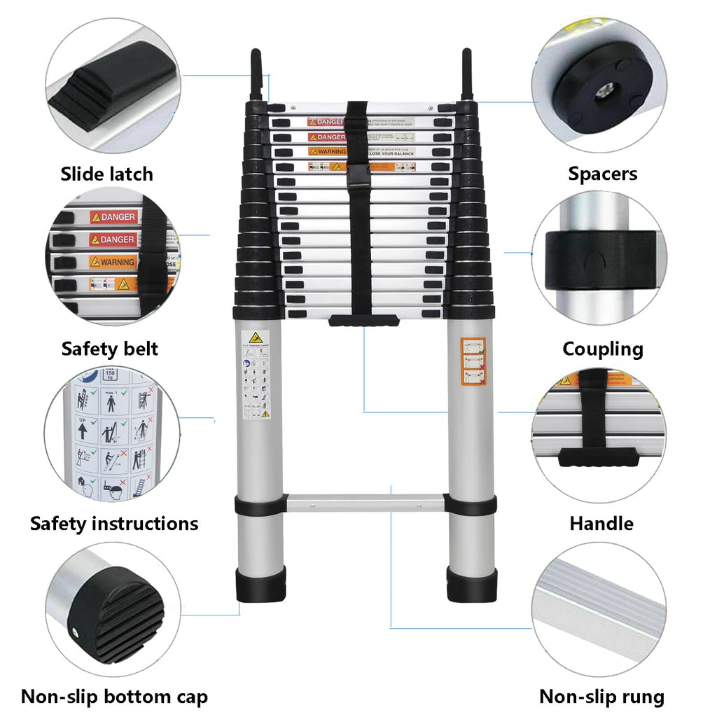 20FT Aluminum Telescoping Ladder with Roof Hooks, 330lbs Capacity V74330