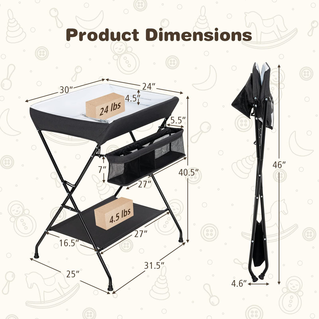 Portable Baby Changing Table with Safety Belt Black J33267