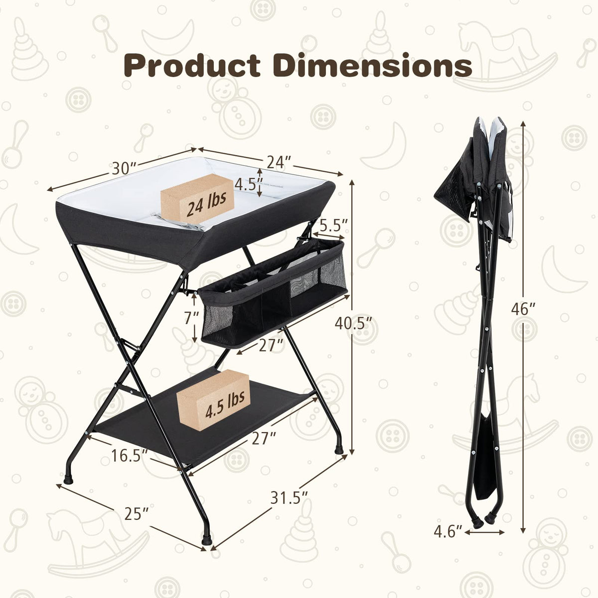 Portable Baby Changing Table with Safety Belt Black J33267