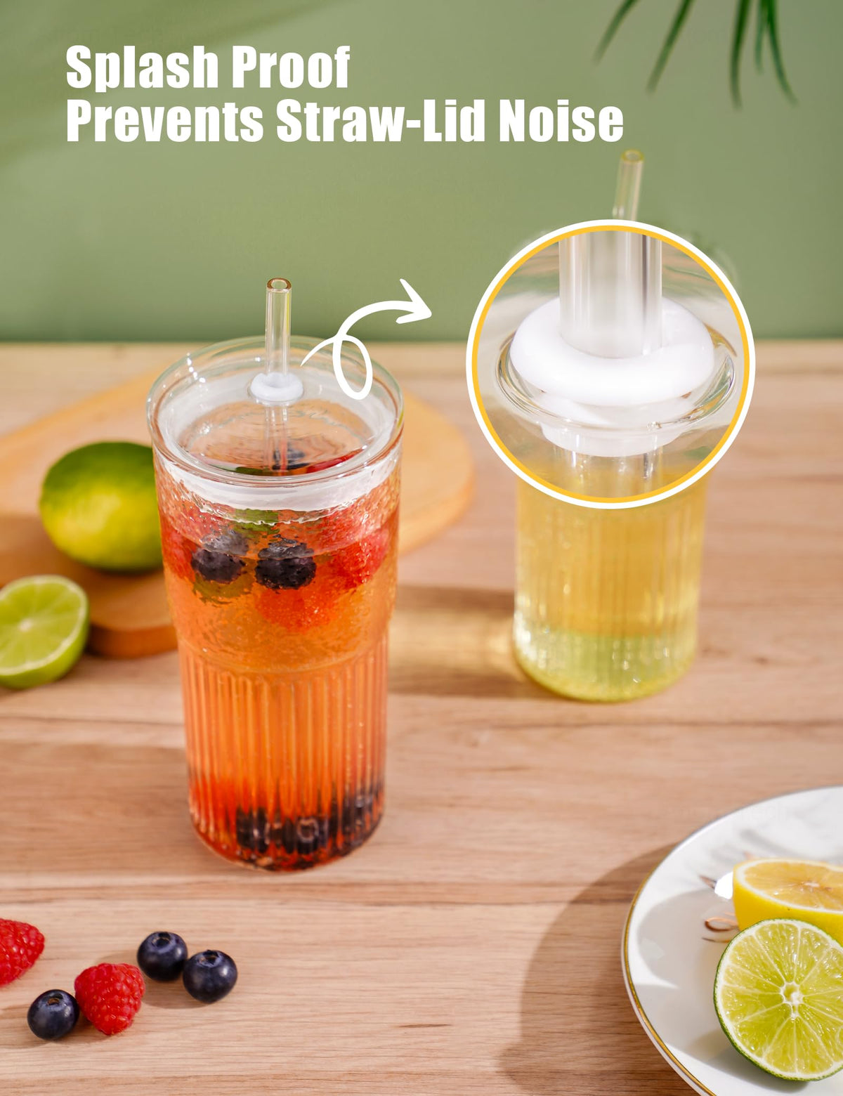 High Borosilicate Glass Tumbler Cup with Lid and Straw, 22oz Clear 2 Pack A216