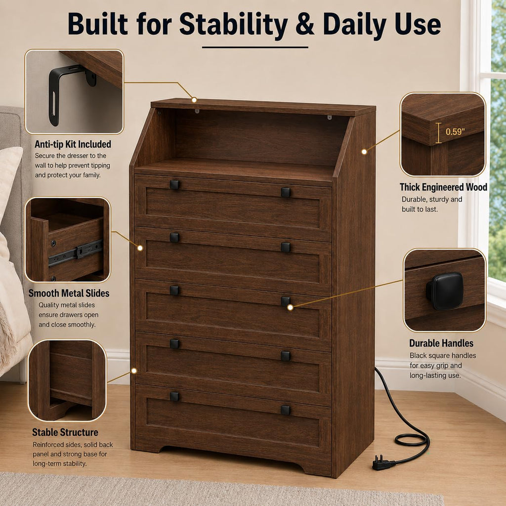 Walnut 5 Drawer Dresser M7908