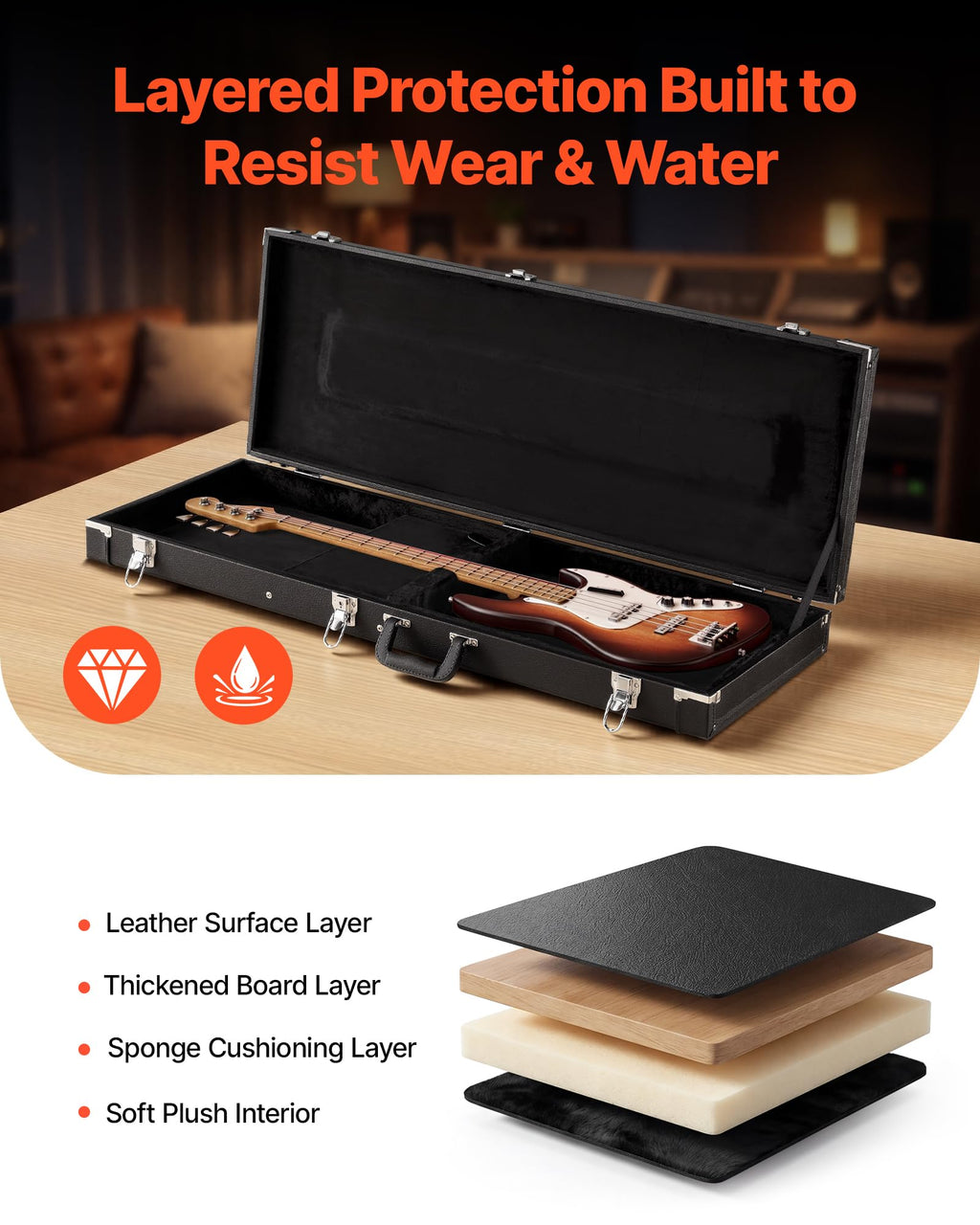 Black 41.3 Inch Wooden Hard-Shell Electric Guitar Case N47069