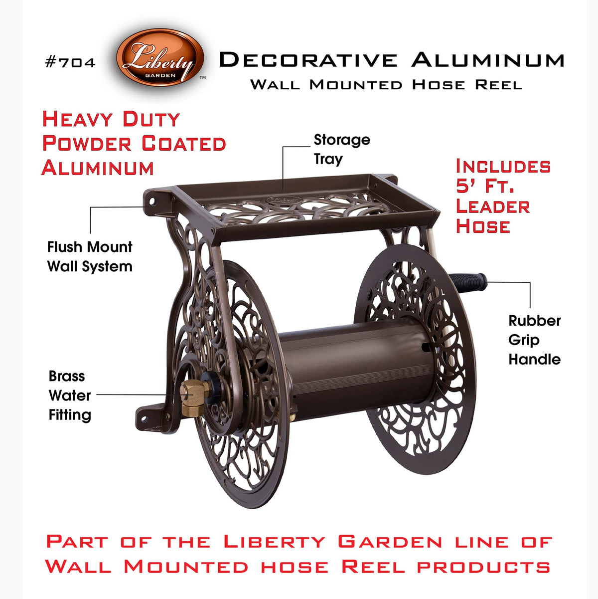 Cast Aluminum Wall Mount Hose Reel, Holds 125-Feet of 5/8-Inch Hose - Bronze B209