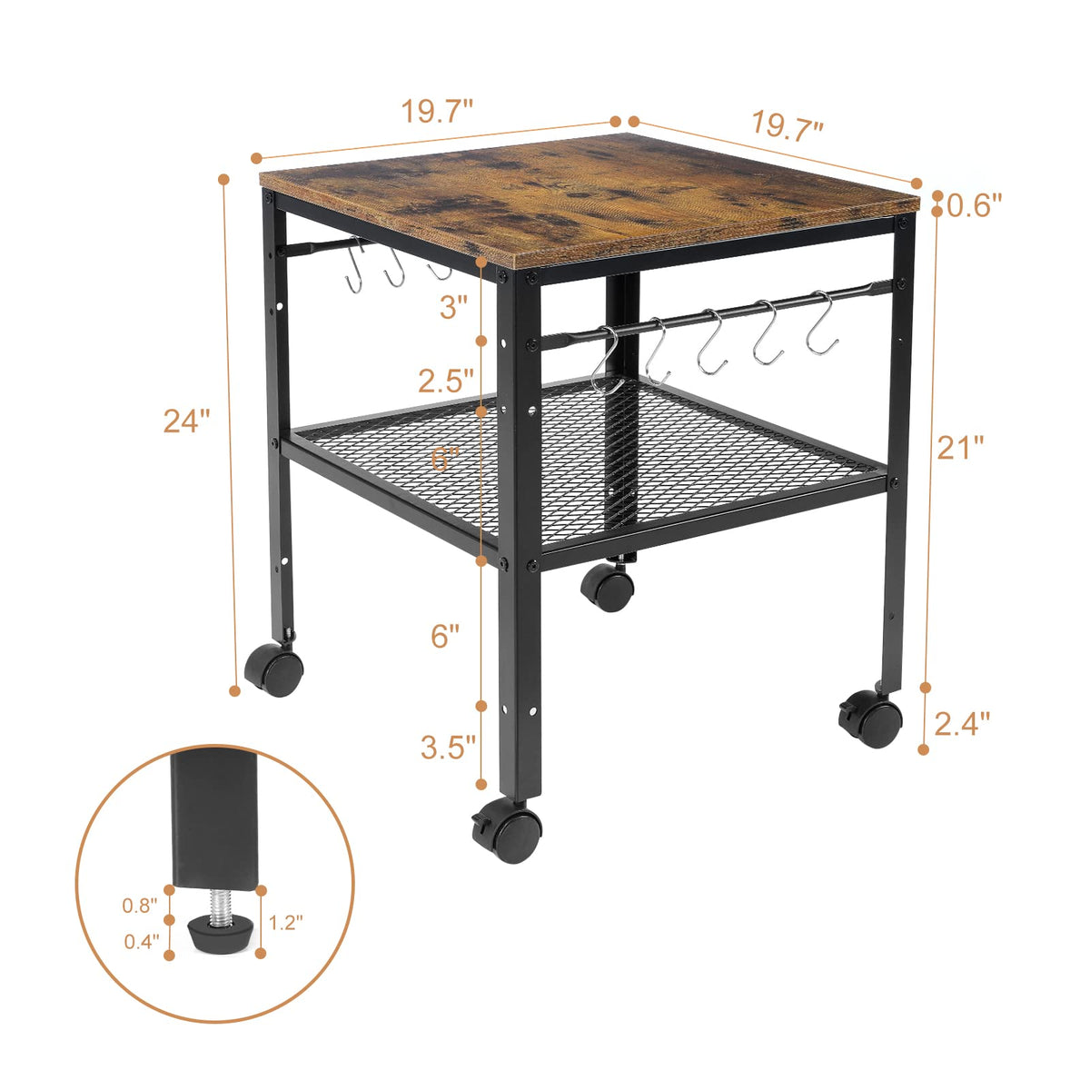 Rustic 2-Tier End Table with Adjustable Height Shelf H449