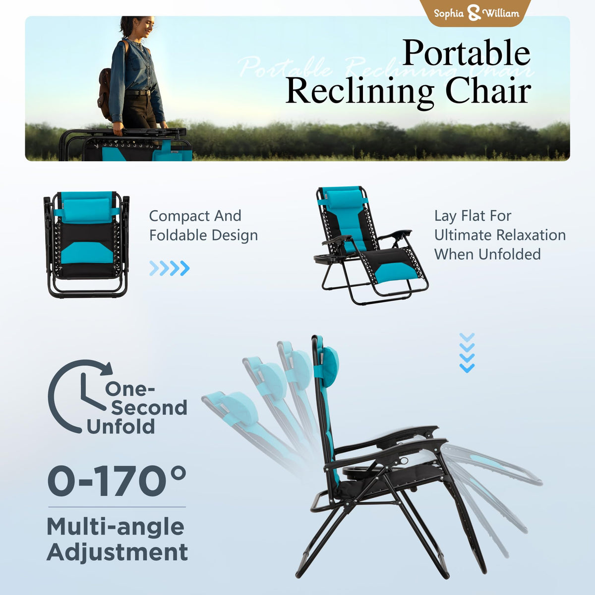 Aqua Padded Zero Gravity Chair Set of 2 Z209