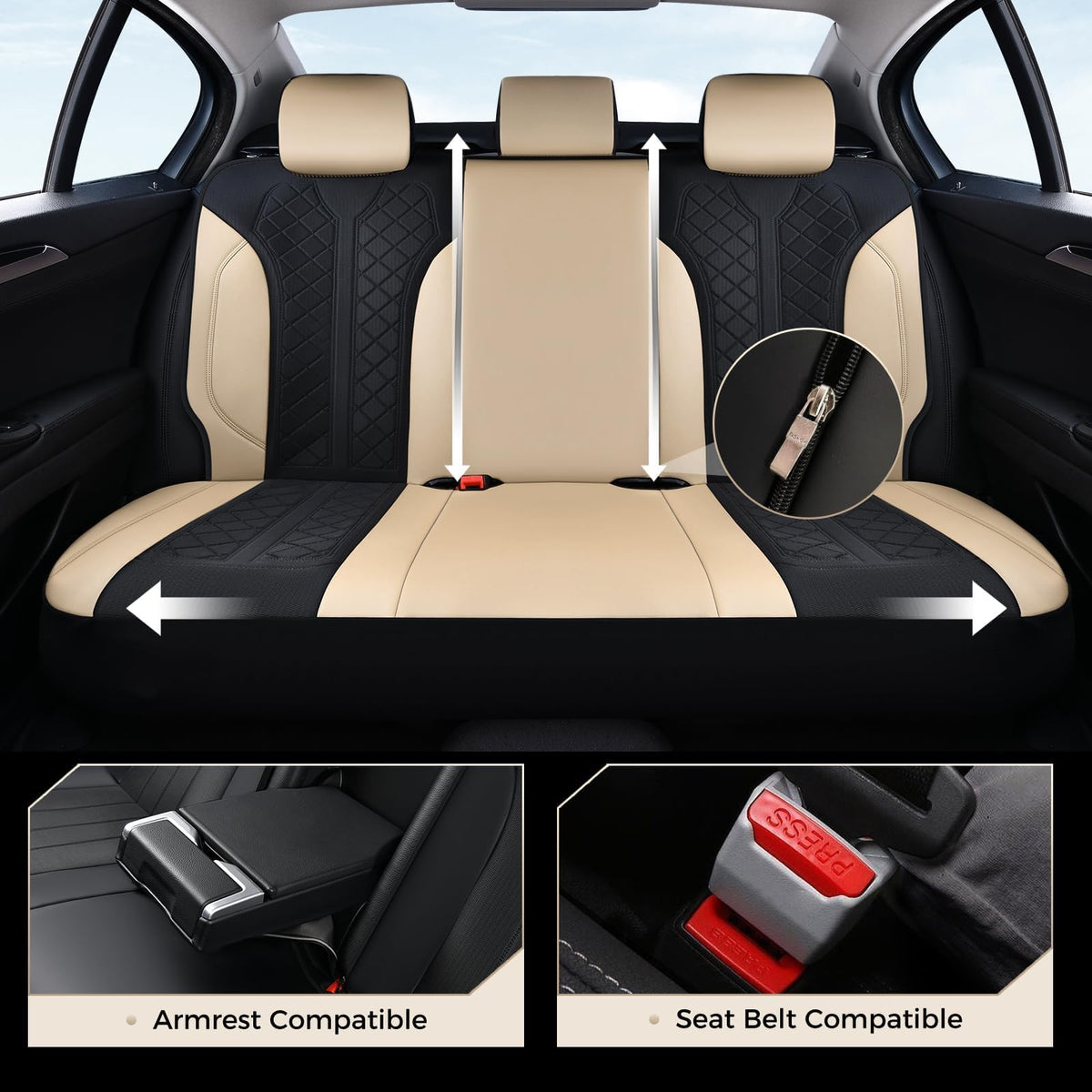 Beige 5-Piece PU Leather Mesh Car Seat Covers U66363