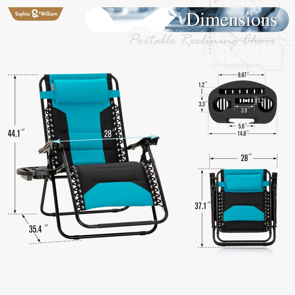 Aqua Padded Zero Gravity Chair Set of 2 Z209