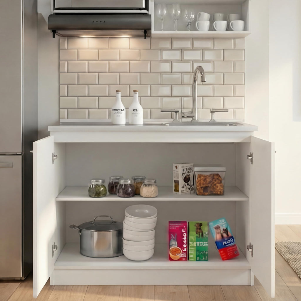White 39 in Kitchen Sink Cabinet with Stainless Steel Top V24081