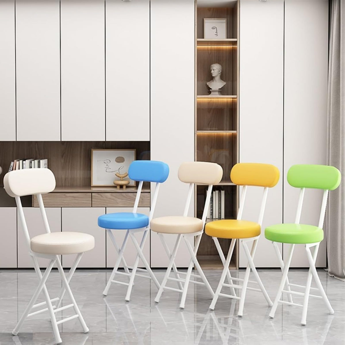 Black Cushioned Folding Stool with Backrest L46879