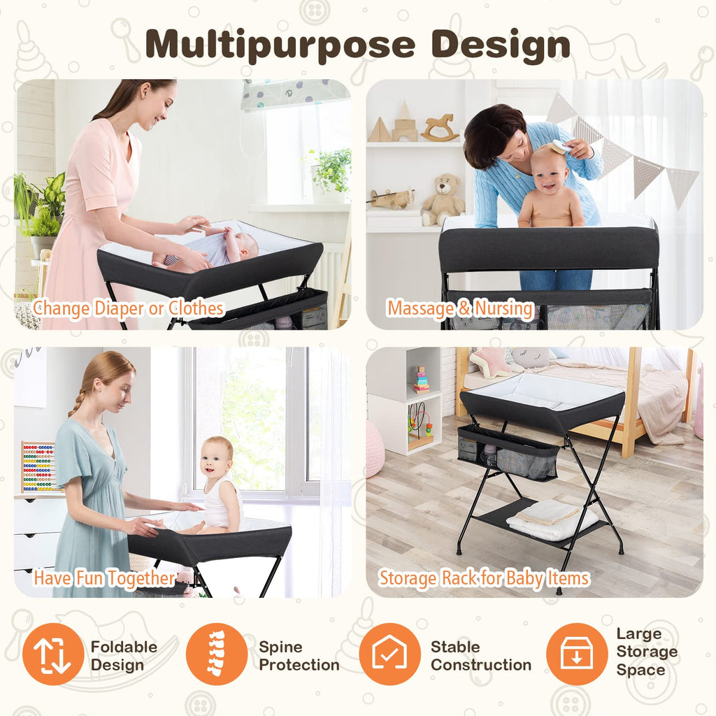 Portable Baby Changing Table with Safety Belt Black J33267