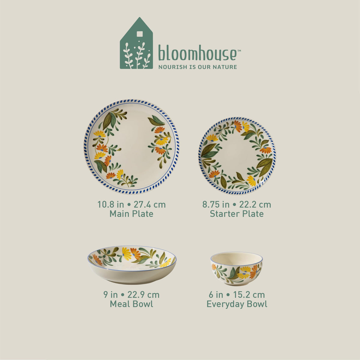 Hand Painted Stoneware Floral Dinnerware Set, Service for Four (16pcs) K2759