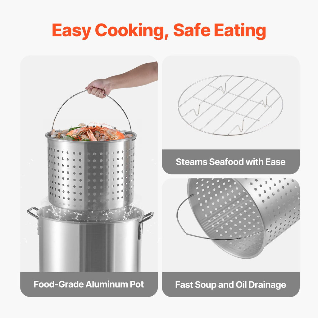 60 Qt Aluminum Seafood Boiling Pot with Strainer and Burner R34918