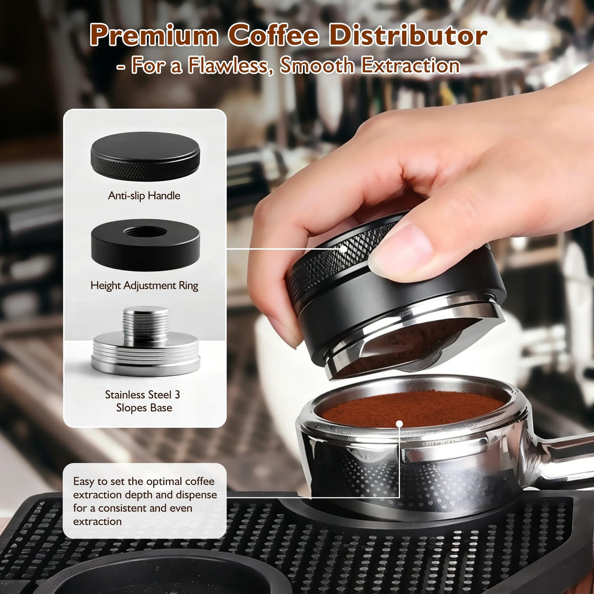 54mm 7Pcs Espresso Accessories Kit with Tamper, WDT Tool, Distributor, Puck Screen and Dosing Funnel E257