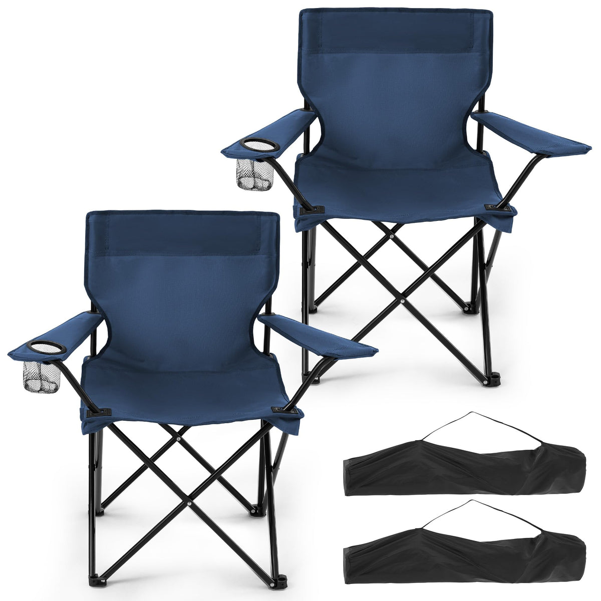 2-Pack Foldable Camping Chairs with Cup Holder, Carry Bag L873