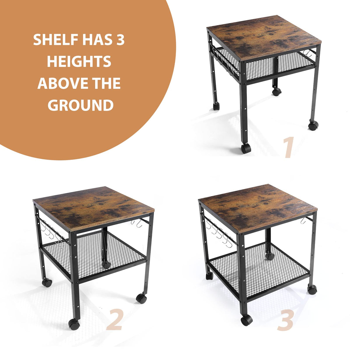 Rustic 2-Tier End Table with Adjustable Height Shelf H449
