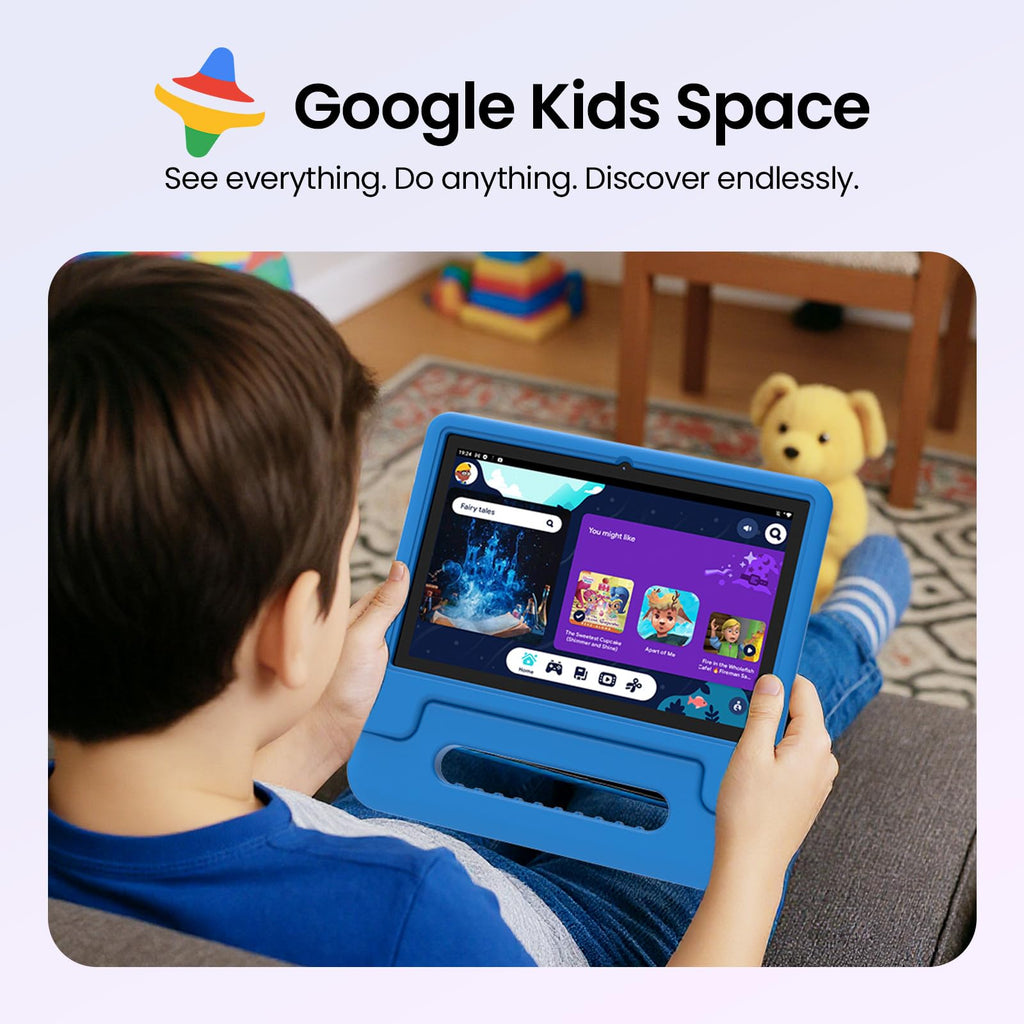 Android 16 Kids Tablet 10 Inch HD Display 8GB RAM 64GB ROM Blue D428
