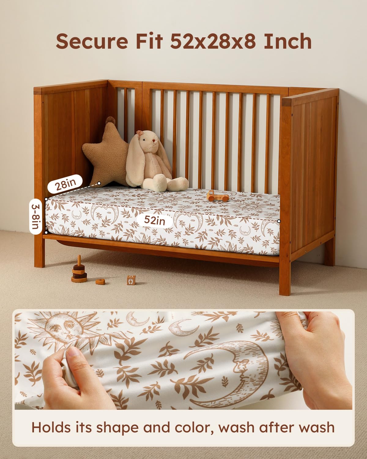 28x52x8in Fitted Crib Sheet 3 Pack Microfiber White Brown X38035