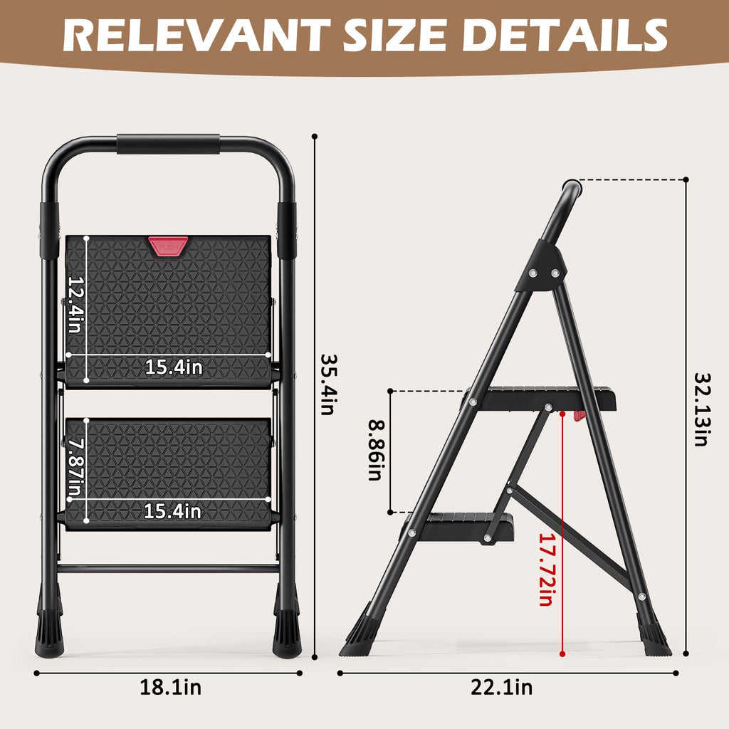 2-Step Folding Steel Step Stool with Handrail A910144